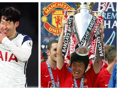 Park Ji-sung tercatat sebagai pemain tersukses Korea Selatan yang berlaga di Eropa bersama PSV dan Manchester United. Total 17 trofi diraihnya. Lima pemain Korsel yang kini berlaga di Eropa pun tampaknya masih jauh dari pencapaiannya, termasuk Son Heung-min. (Kolase AFP)