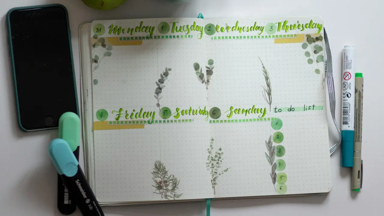 Ilustrasi buku harian, diari, agenda, nama hari