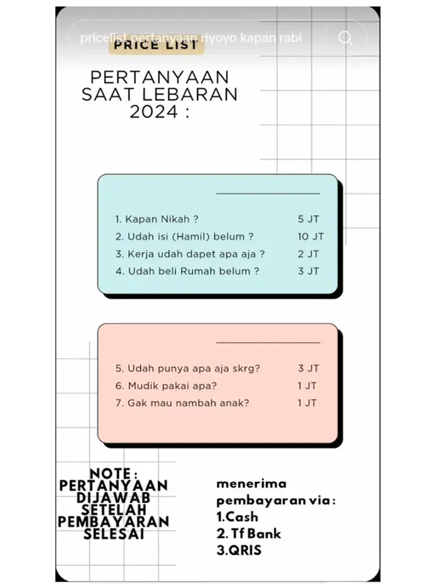 6 Daftar Harga Pertanyaan Lebaran Netizen Ini Kocak, Jadi Senjata Pamungkas