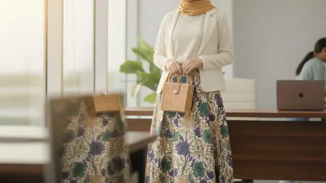 Model Gamis Terbaru Batik Kombinasi Blazer