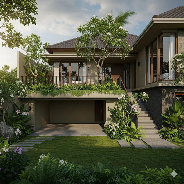 Pekarangan Rumah Dua Lantai dengan Pemanfaatan Ruang Optimal