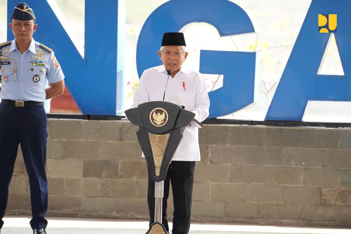 Wakil Presiden (Wapres) Ma’ruf Amin meresmikan Bendungan Cipanas, Selasa (9/7/2024). (Foto: Kementerian PUPR)