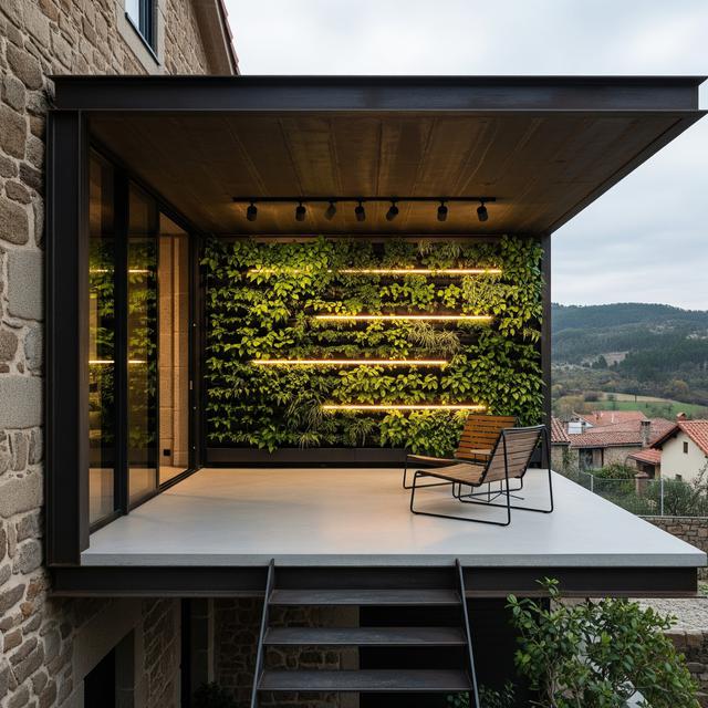 Desain Teras Kecil dengan Taman Vertikal