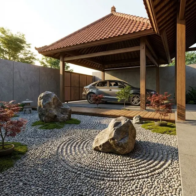 Model Taman Mini di Samping Carport