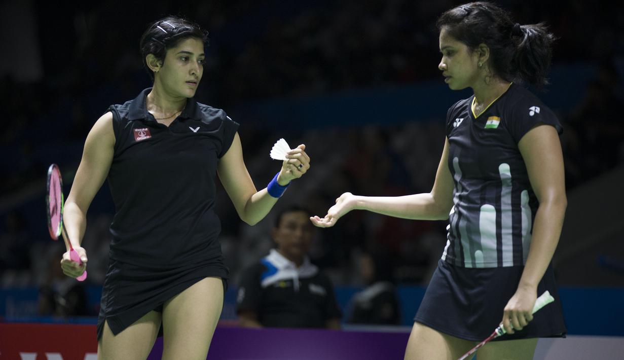 Ashwini Ponnappa / Reddy N. Sikki pasangan ganda puteri asal India dalam BLIBI Indonesia Open 2019 di Istora Senayan Jakarta, Selasa (16/7/2019). (Bola.com/Peksi Cahyo)