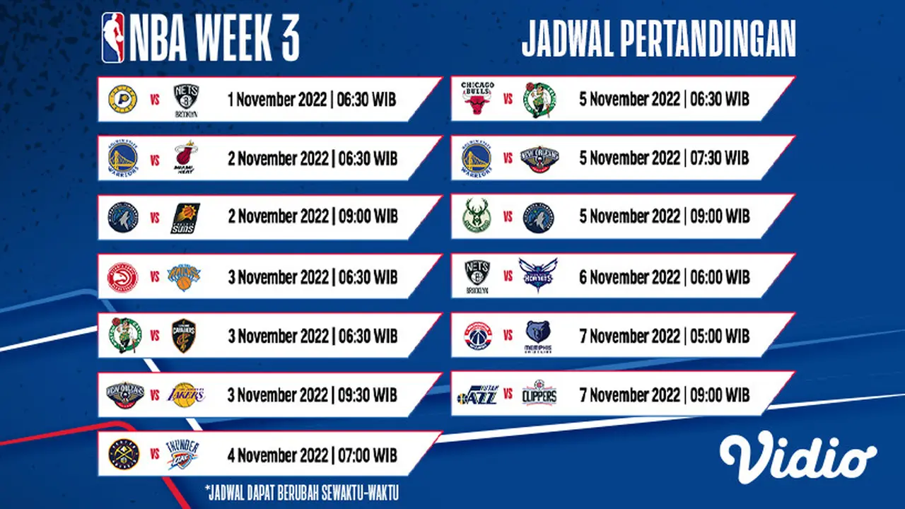 Link Live Streaming NBA Reguler Season 2022-2023 Week 3 1-7 November 2022 di Vidio : Miami Heat vs Golden State Warriors
