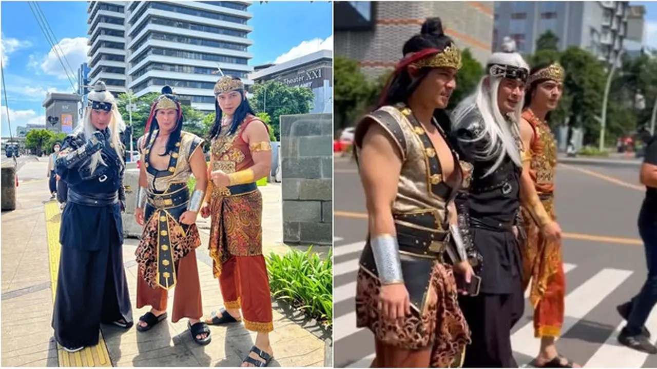 6 Aksi Kocak Afdhal Yusman, Choky Andriano dan Rico Verald Pakai Baju Kolosal di Jalanan