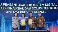 Penandatanganan Nota Kesepahaman antara BRI dengan Telkomsel di Transformation Center Gedung BRI 1, Jakarta (14/5/2024). (Foto: Istimewa)
