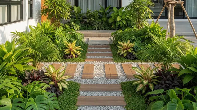 Desain Kebun Rumah di Desa Konsep Villa Modern (AI)