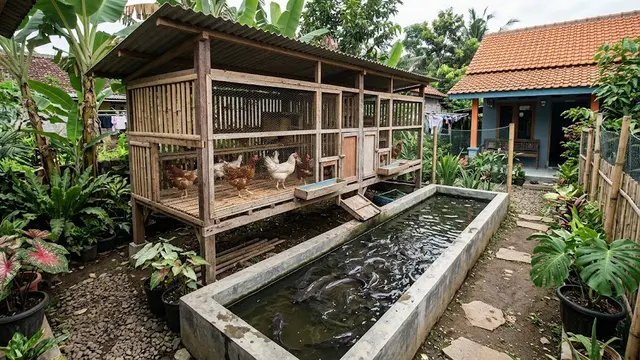 9 Desain Kandang Ayam dan Kolam Lele dalam Satu Lahan untuk Rumah Kecil