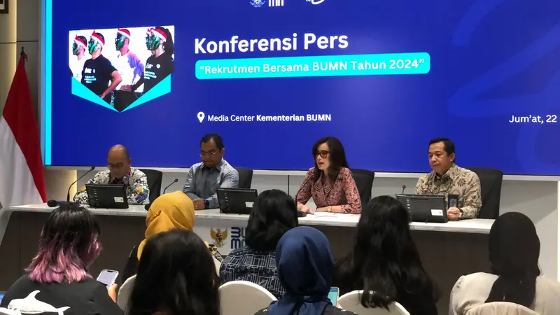 Konferensi pers rekrutmen bersama BUMN tahun 2024, Jumat (22/3/2024). (Foto: Liputan6.com/Tira S)