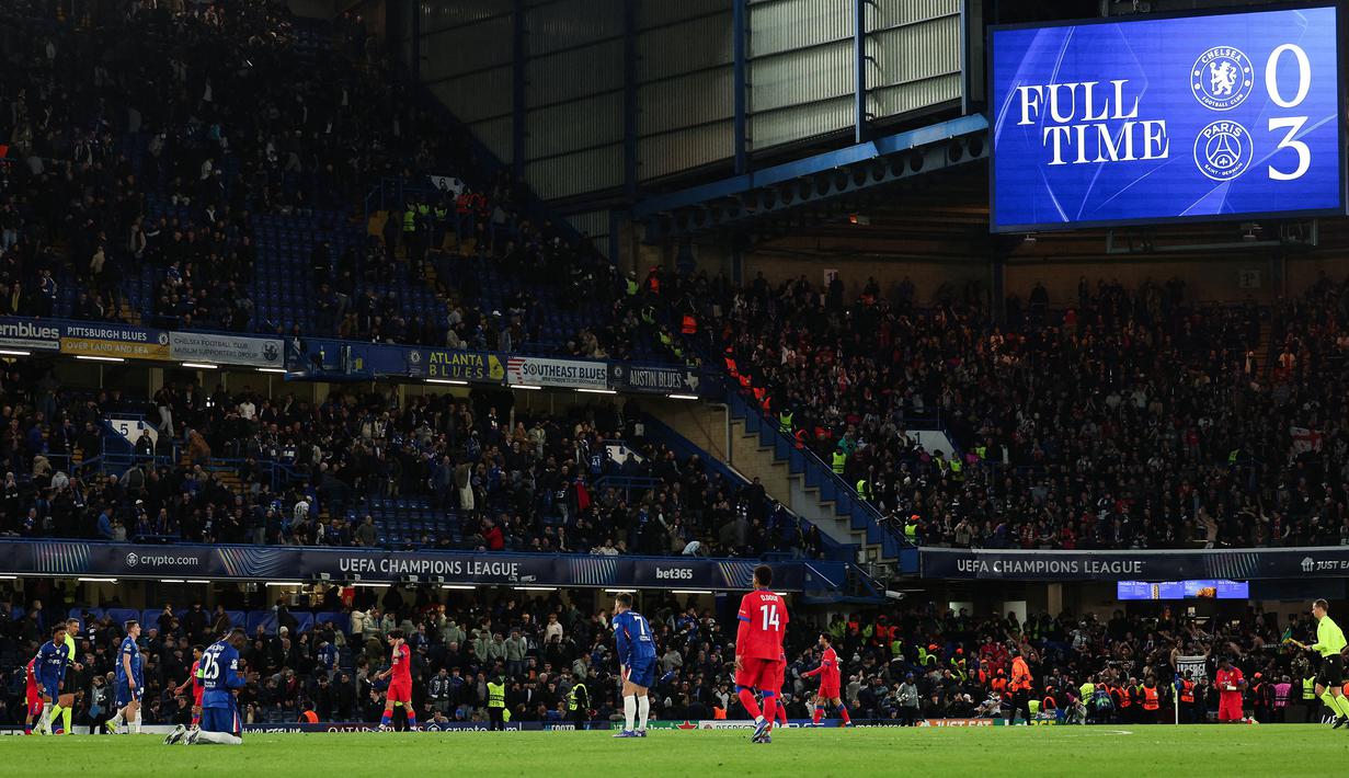 Kemenangan 3-0 PSG membuat agregat berakhir dengan skor 8-2. Les Parisiens berhasil melaju ke babak perempat final melawan pemenang dari laga Liverpool Vs Galatasaray. (AFP/Franck Fife)