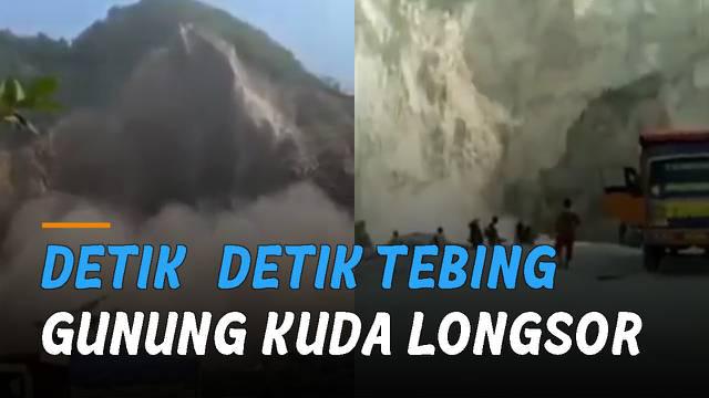 Beredar video amatir detik-detik tebing Gunung Kuda di di Desa Cipanas, Dukupuntang, Cirebon, Jawa Barat longsor.