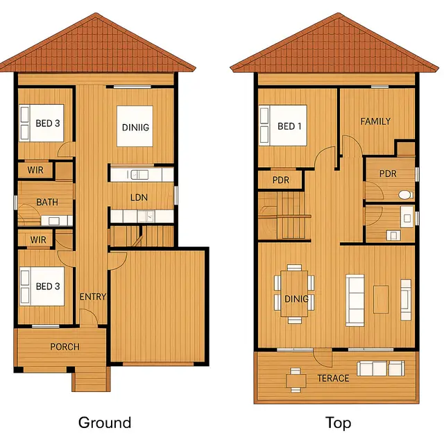 Denah Rumah Sederhana 2 Lantai di Pedesaan