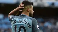 Striker Manchester City Sergio Aguero tampil pada laga melawan Southampton di Etihad, Manchester, 23 Oktober 2016. (AFP/Oli Scarff)