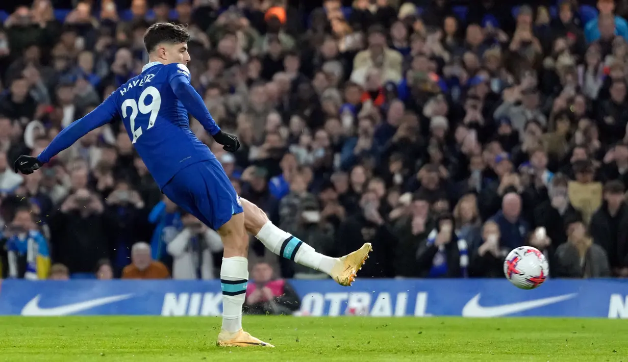 Chelsea harus gigit jari karena kehilangan dua poin usai bermain imbang 2-2 melawan Everton, kendati sempat unggul lewat gol Joao Felix dan Kai Havertz. (AP Photo/Kirsty Wigglesworth)