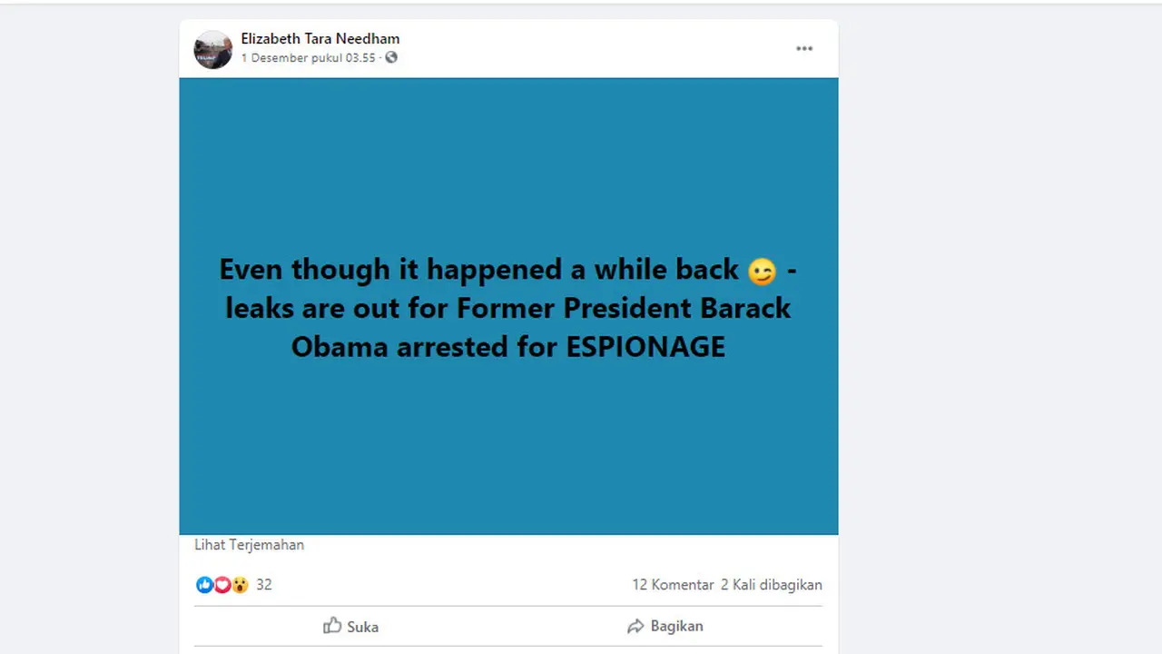 Ada sebuah klaim yang menyebut mantan Presiden Amerika Serikat (AS), Barack Obama ditangkap pihak kepolisian dengan tuduhan sebagai mata-mata untuk pemerintah China.