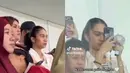 Azizah Salsha terlihat tegang memantau jalannya pertandingan. Ia duduk bersama keluarga Arhan. [instagram.com/azizahsalsha_]