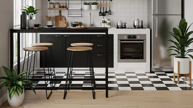 Desain Dapur Ala Kafe Kecil dengan Meja Bar Mini