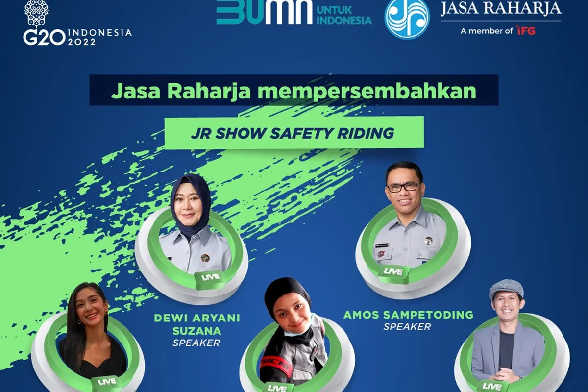 Program Safety Riding ini maka Jasa Raharja menggelar Program Talkshow JR Show Safety Riding di kanal YouTube yang akan ditayangkan pada hari Kamis, 30 Juni 2022, jam 19.00 s/d 20.00 WIB .
