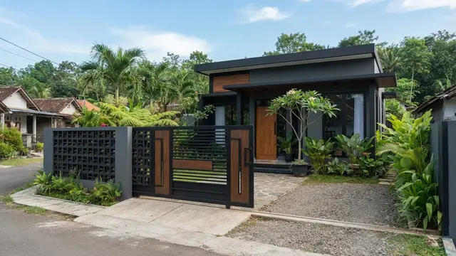 Model Gerbang Rumah Desa Modern yang Dipadukan Dengan Pagar Roste