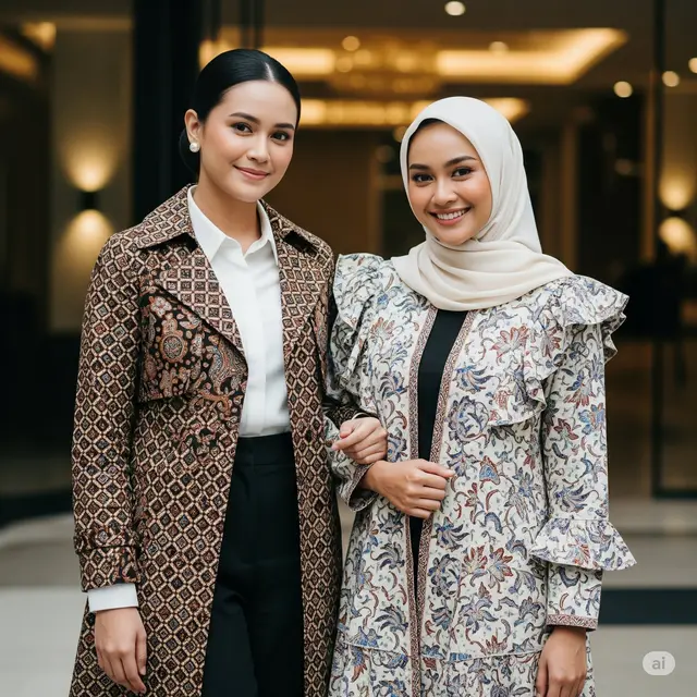 Model Outer Batik Lengan Panjang Wanita Kekinian. Foto: Gemini