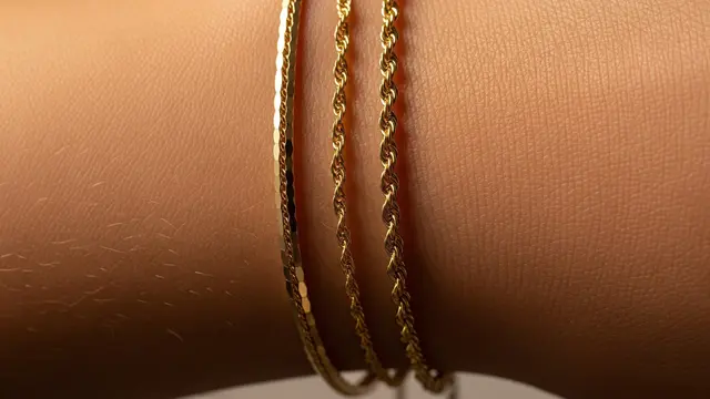 Gelang Rantai Tipis Kombinasi Tekstur