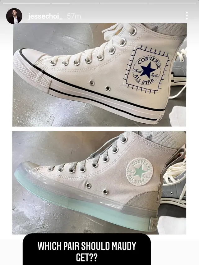 Jesse Choi mengajak followers-nya untuk memilihkan sepatu untuk Maudy Ayunda. (Foto: Instagram Stories/jessechoi_)