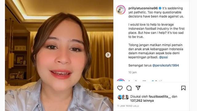 Prilly Latuconsina Sedih dengan Kondisi Sepak Bola Indonesia. (instagram.com/prillylatuconsina96)
