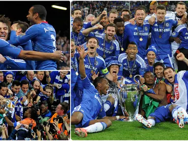 Chelsea pernah merasakan manisnya mengangkat trofi kasta tertinggi kompetisi antar klub Eropa usai mengalahkan Bayer Munchen di laga final Liga Champions pada 2012. Berikut pemain bintang chelsea ketika meraih trofi juara Liga Champions 2012. (kolase foto AFP)