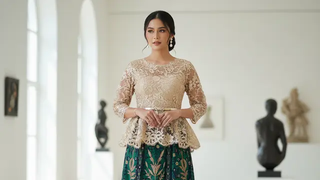 Atasan Kebaya Modern dengan Bawahan Batik Kaya akan Detail dan Warna