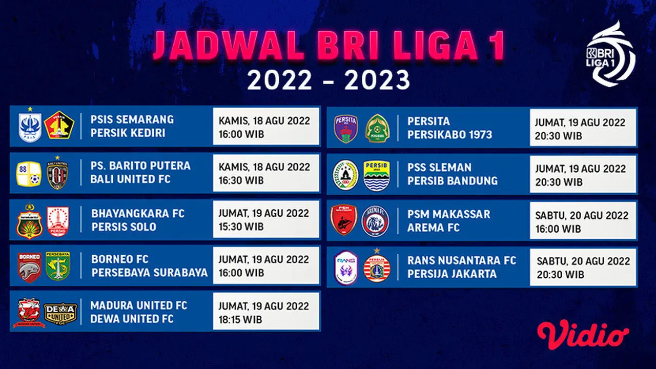 Jadwal Lengkap BRI Liga 1 Pekan Kelima 18-20 Agustus : Ada 9 Laga Live Vidio