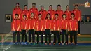 Para pebulutangkis muda Indonesia yang akan berlaga di ajang Asia Junior Championship 2014 melakukan sesi foto jelang upacara pelepasan di Pelatnas PBSI (Liputan6.com/Helmi Fithriansyah).