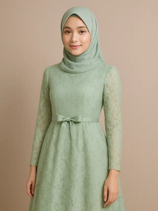 Gamis Brokat Princess dengan Detail Pita Manis (Image by ChatGPT)