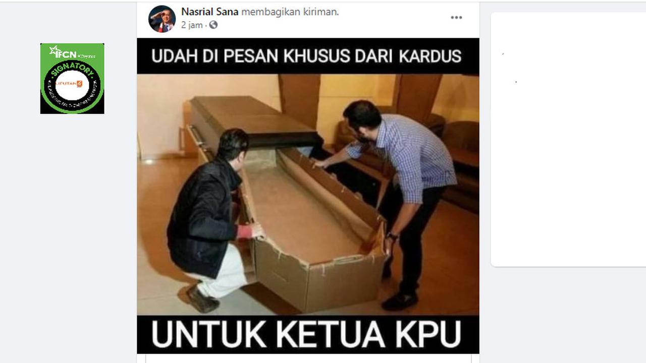 Penelusuran Klaim Foto Peti Mati Kardus untuk Ketua KPU