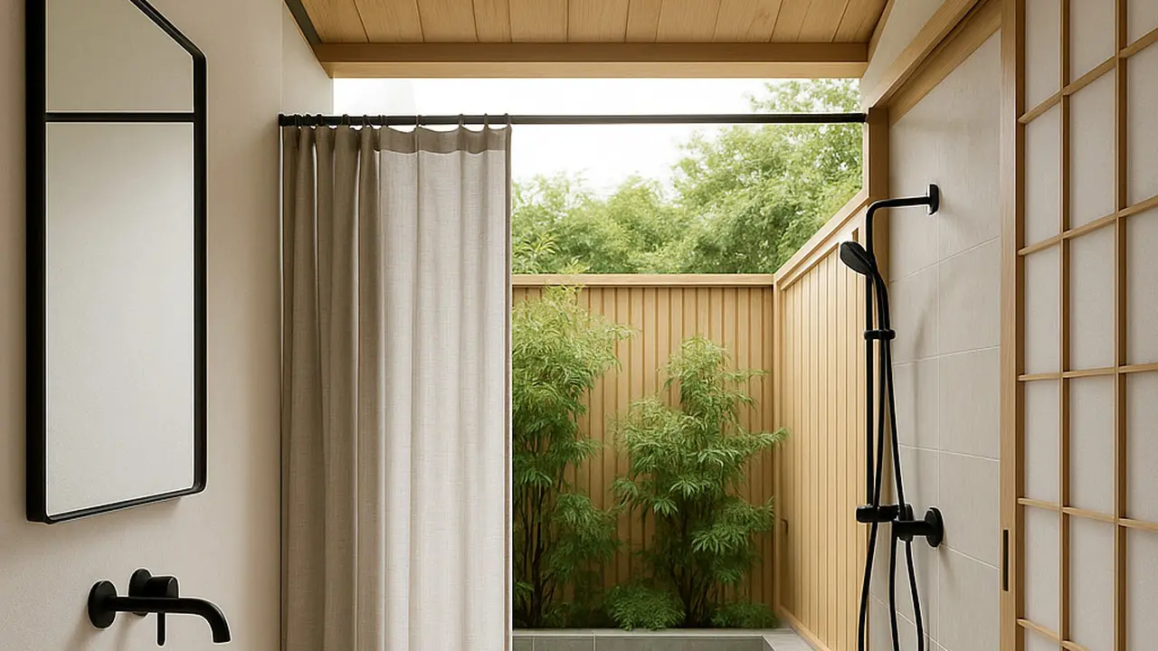 Inspirasi Kamar Mandi Semi Outdoor Bergaya Jepang (Image by ChatGPT)