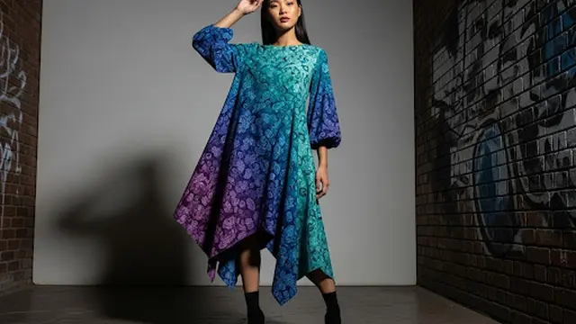 Midi Dress Asimetris dengan Lengan Bishop