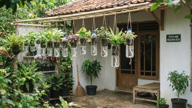 Pot Gantung dari Botol Plastik 1,5 Liter Model Irigasi Tetes