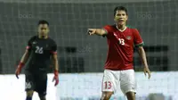 Bek Indonesia, Ahmad Jufrianto, saat pertandingan melawan Suriah U-23 di Stadion Wibawa Mukti, Cikarang, Sabtu (18/11/2017). Indonesia kalah 0-1 dari Suriah U-23. (Bola.com/ M Iqbal Ichsan)