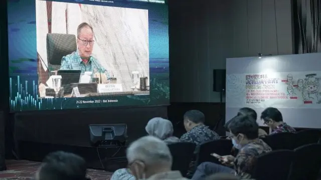 Menteri Perindustrian, Agus Gumiwang Kartasasmita memberikan sambutan di acara Indonesia Development Forum 2022, Selasa (22/11/2022) di Bali. (Foto: Liputan6.com/Gagas YP)