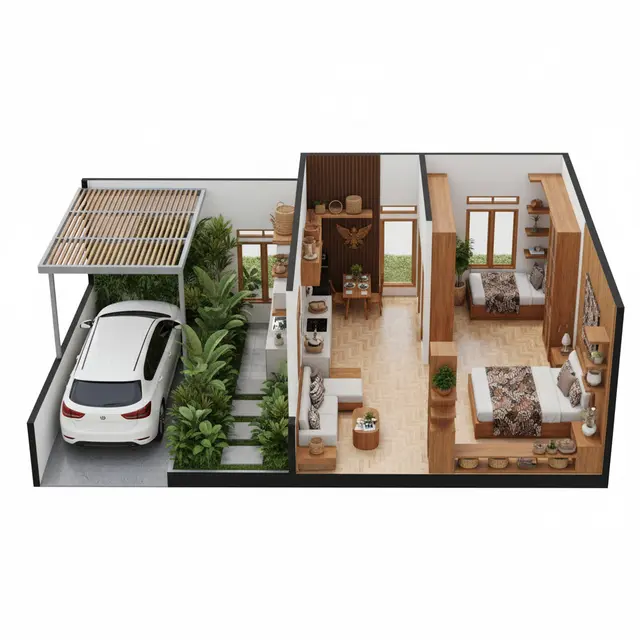 Rumah Tipe 36 dengan Carport dan Taman
