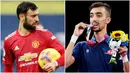 Kabar menghebohkan datang dari Olimpiade Tokyo 2020. Atlet asal Tunisia bernama Mohamed Khalil Jendoubi mencuri perhatian lantaran memiliki wajah mirip dengan bintang Manchester United, Bruno Fernandes. (Foto Kolase AP)