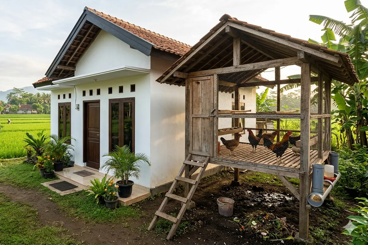 Gambar Rumah Minimalis di Desa Lengkap dengan Kandang Ayam