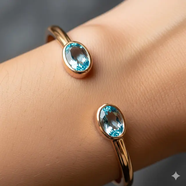 Gelang Cuff Rose Gold dengan Topaz Biru