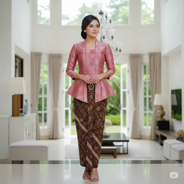 Model Kebaya Modern Brokat Batik dengan Rok Lilit