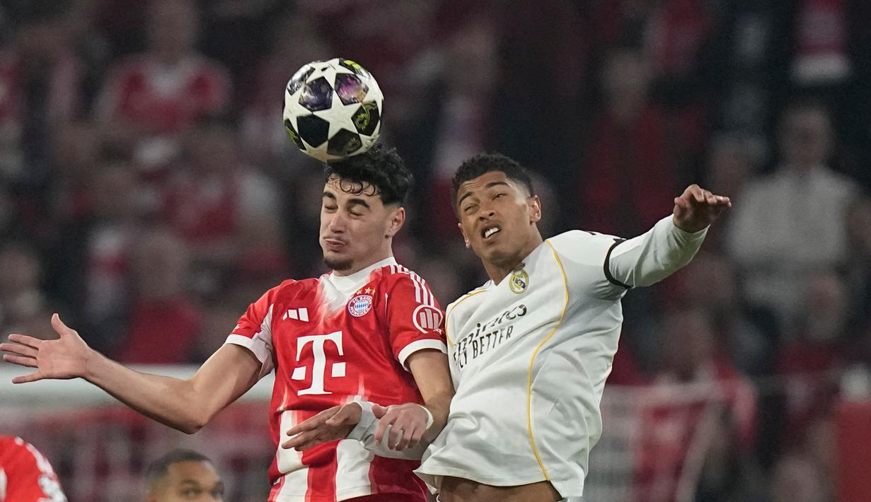 Hasil ini membuat skor agregat menjadi 6-4 untuk kemenangan Bayern usai raksasa Jerman itu menang 2-1 di laga leg pertama di Santiago Bernabeu pekan lalu. (AP Photo/Matthias Schrader)