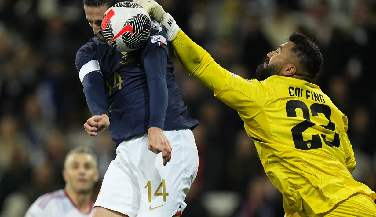 Prancis meraih 21 poin dari tujuh laga yang dimainkan alias sempurna. Prancis pun sudah pasti lolos ke Euro 2024. (AP Photo/Daniel Cole)
