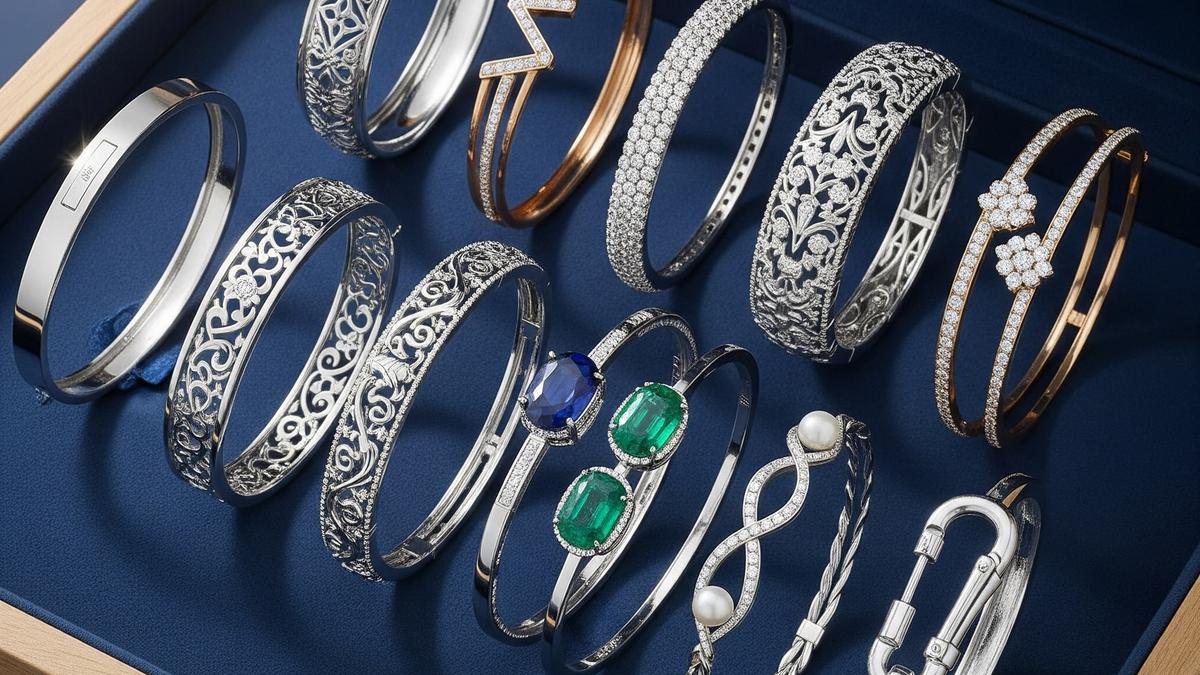 12 Rekomendasi Gelang Bangle Emas Putih Elegan Tren 2025, Tampil Mewah di Segala Kesempatan