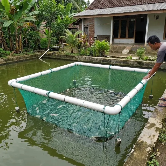 Keramba Jaring Apung Pipa PVC (Gemini AI)