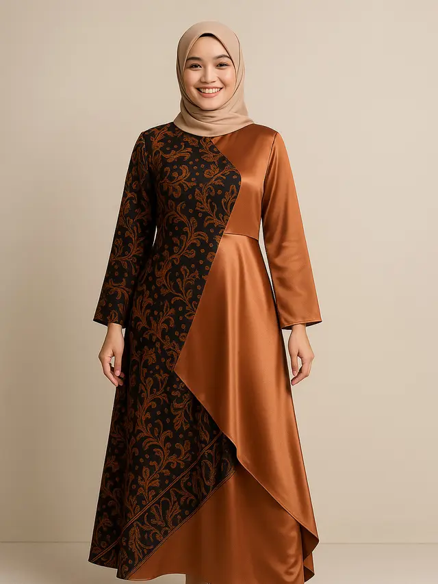 Model Gamis Batik Kombinasi Satin Mengkilap/Ilustrasi ChatGPT